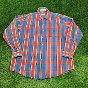 Vintage 80s Western Hippie Plaid Shirt XL/XLT 17.5 26x31 USA